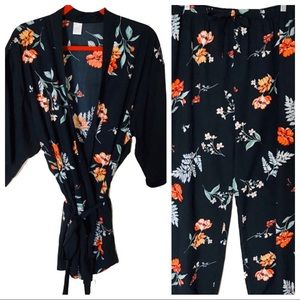 JAPNA LOUNGE Kimono Pajama Set Robe Pants NWOT